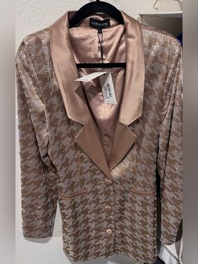 Retrofete Rose Gold Sequin Houndstooth Blazer NWT